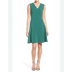 Halogen Women's XS Jade Green Sleeveless V-Neck Fit & Flare Dress Casual
